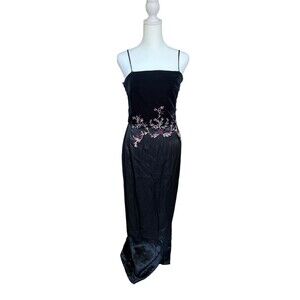 Y2K Prom Dress XOXO Velvet Floral Dress Whimsigoth Witchy Goth Formal 90’s Sz 9
